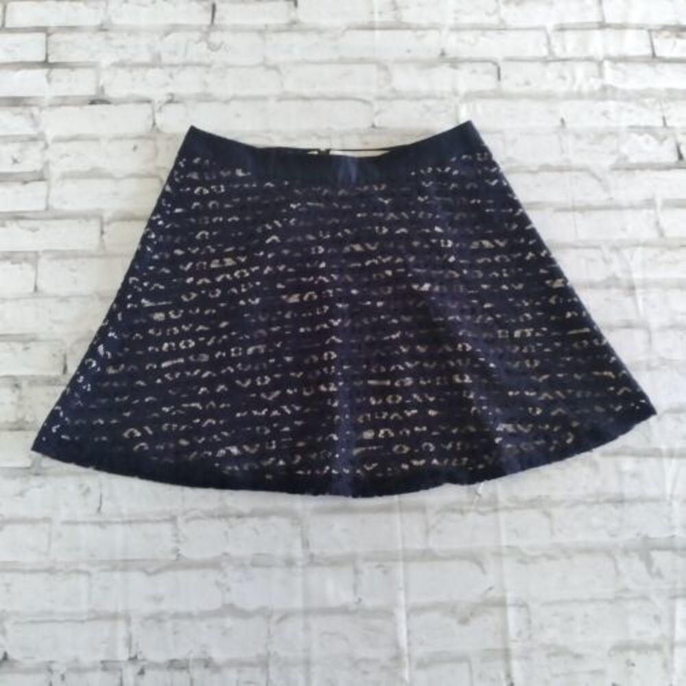 The Limited Skirt Womens 6 Blue Lace Overlay Striped Layered Zip Back Preppy